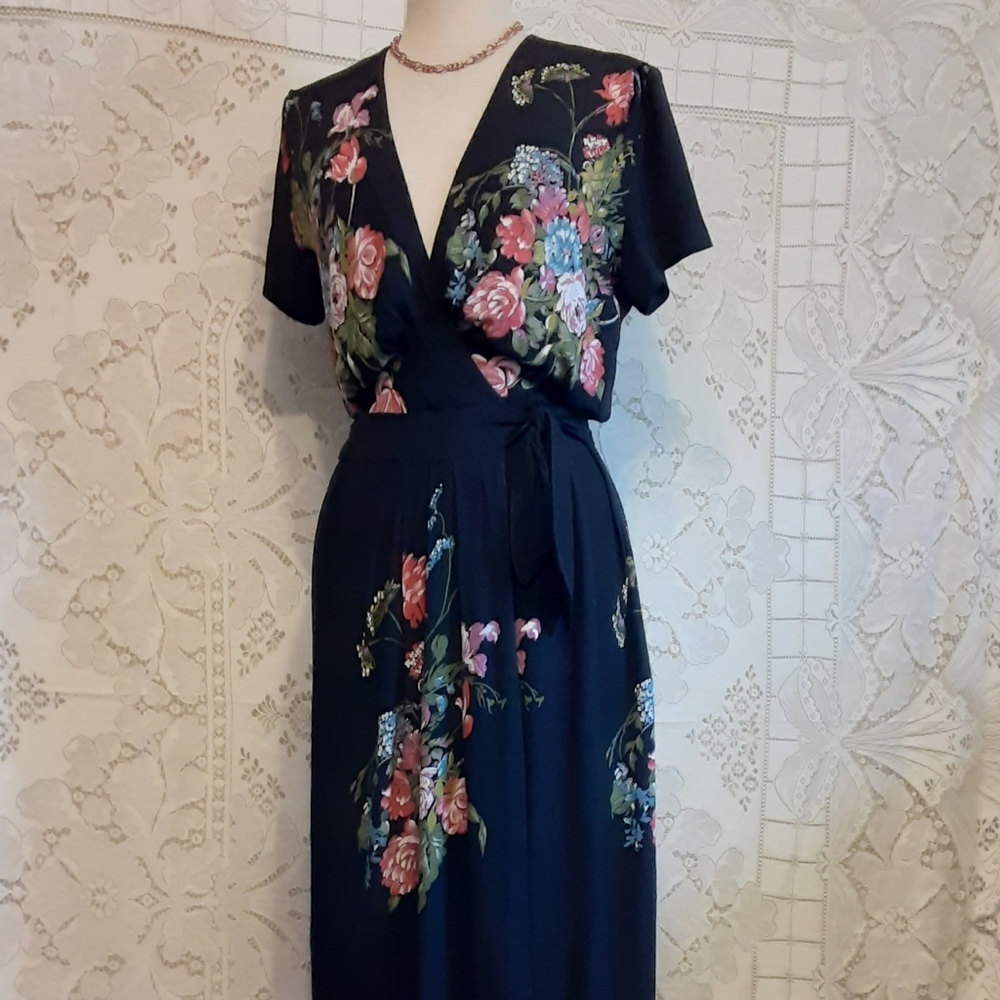 Floral Black Midi Dress
